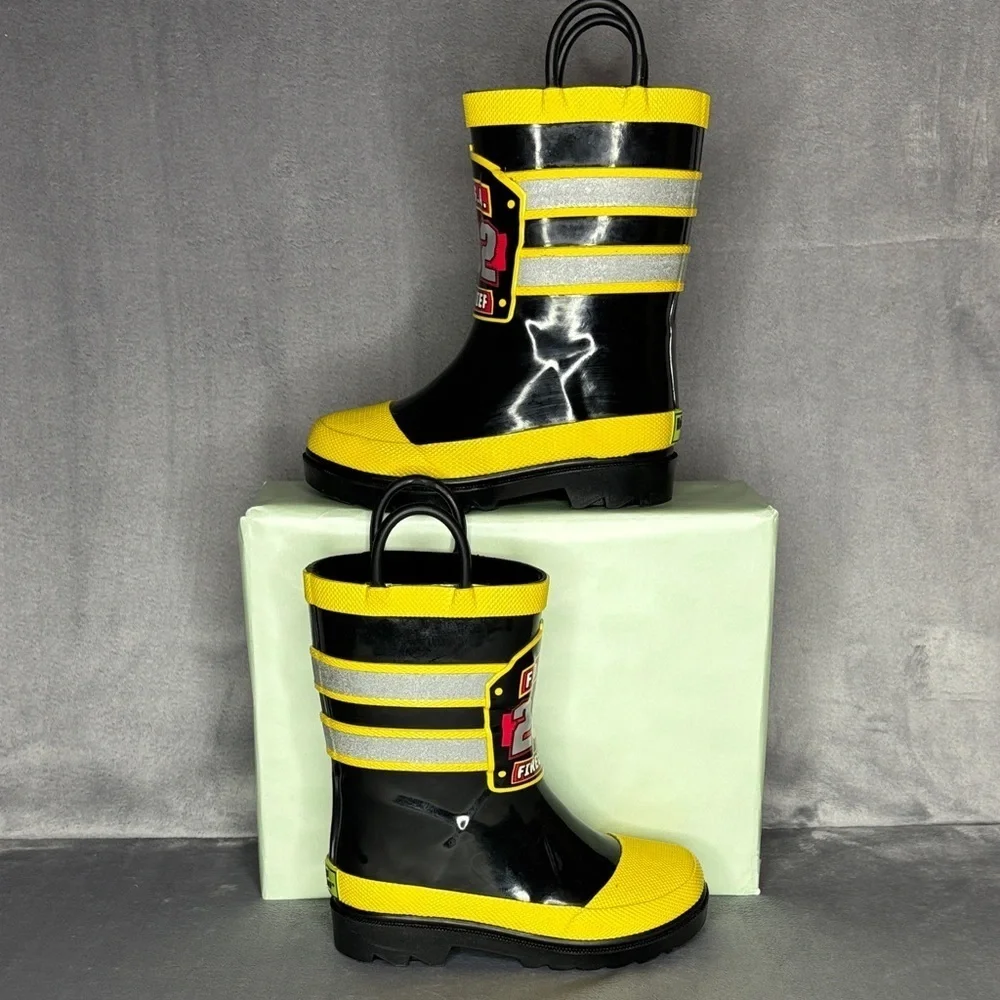 Western Chief Firefighter Rain Boots Toddler Size 9 Yellow Black Rubber Fireman